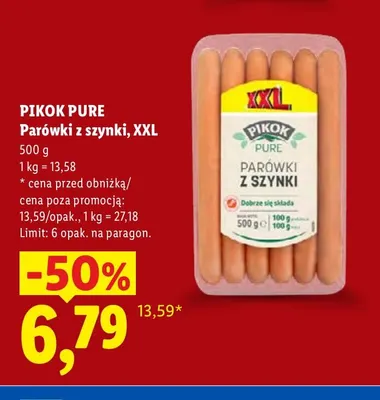 Parówki z szynki Pikok Pure XXL promocja w Lidl