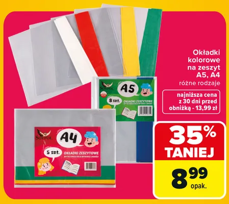 Okładki kolorowe na zeszyt A5 Sovpol promocja w Carrefour