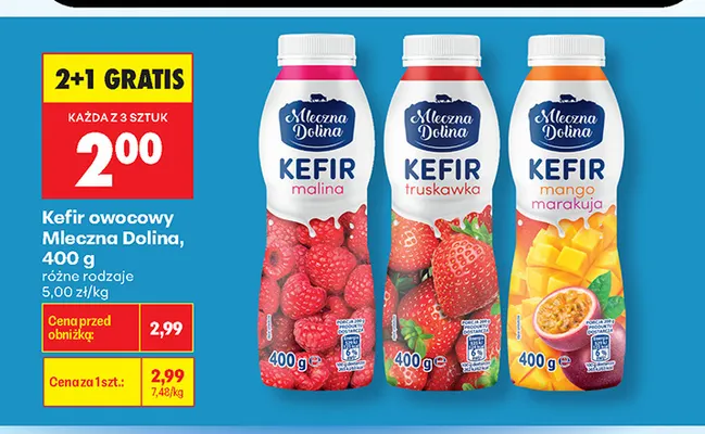 Kefir owocowy Mleczna Dolina mango marakuja promocja w Biedronka
