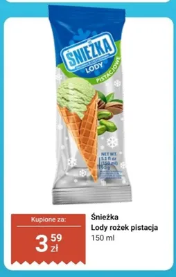 Lody rożek Śnieżka pistacja promocja w Dino
