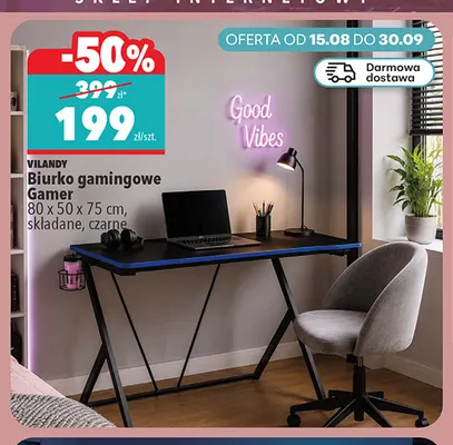 Biurko gamingowe Vilandy Gamer składane promocja w Biedronka