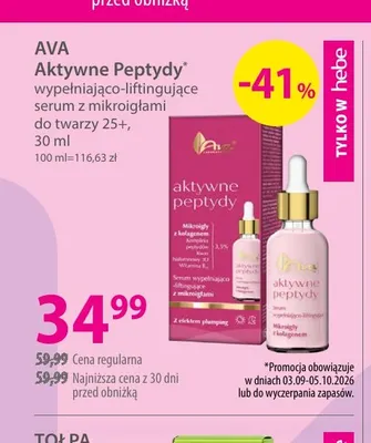 Wypełniająco-liftingujące serum z mikroigłami do twarzy 25+ Aktywne Peptydy Ava promocja w Hebe