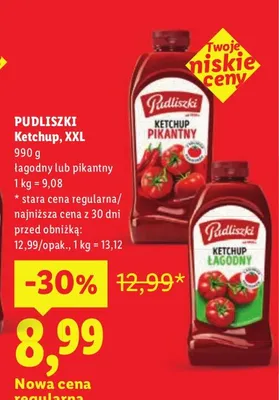 Ketchup XXL pikantny Pudliszki promocja w Lidl