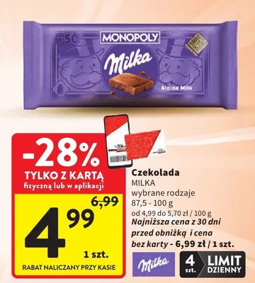 Czekolada Milka Monopoly Alpine Milk promocja w Intermarche
