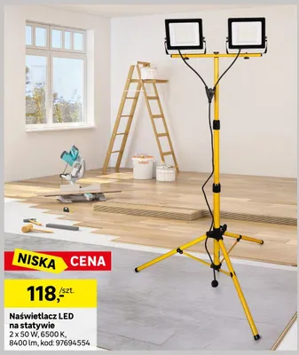 Naświetlacz LED na statywie 2x50W 6500 K 8400lm promocja w Leroy Merlin