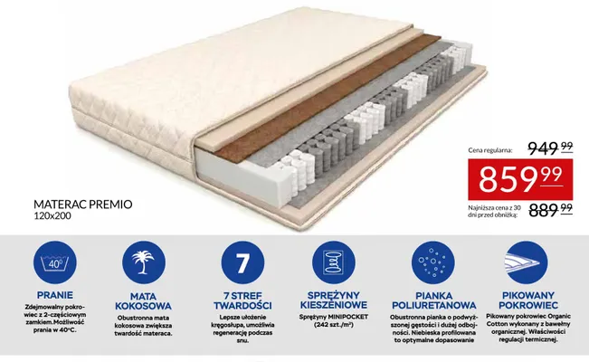 Materac Premio 120x200 cm promocja w Abra Meble
