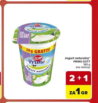 Jogurt naturalny bez laktozy Primo Zott promocja w Carrefour Market