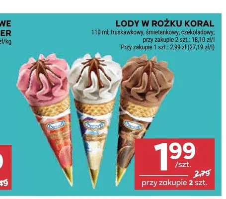 Lody w rożku czekoladowe Koral promocja w Stokrotka