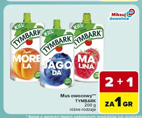 Mus owocowy jabłko banan jagoda Tymbark promocja w Carrefour Express