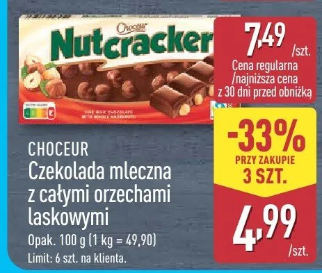 Czekolada mleczna z całymi orzechami laskowymi promocja w Aldi