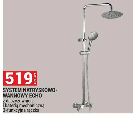 System natryskowo-wannowy Echo z deszczownicą i baterią mechaniczną 3-funkcyjna rączka promocja w Merkury Market