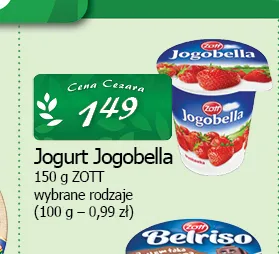 Jogurt Jogobella truskawkowy Zott promocja w CEZAR Delikatesy