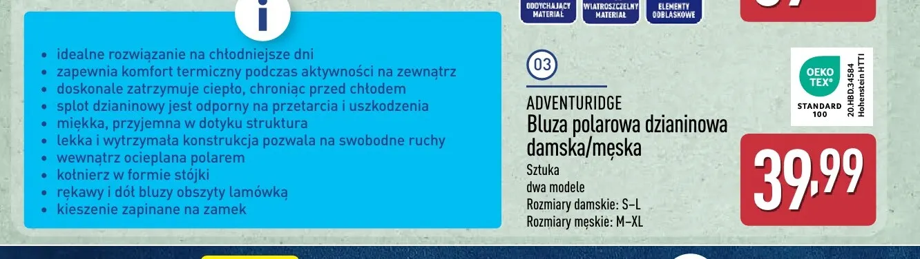 Bluza polarowa dzianinowa męska Adventuridge promocja w Aldi