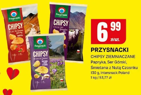 Przysnacki chipsy ziemniaczane papryka, ser górski, śmietana z nutą czosnku promocja w Chorten