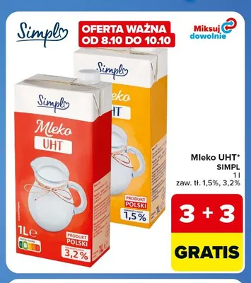 Mleko UHT Simpl 1,5% promocja w Carrefour Express