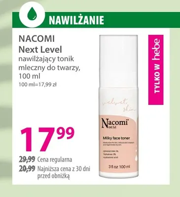Next Level nawilżający tonik mleczny do twarzy Nacomi promocja w Hebe