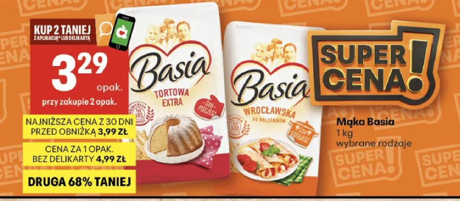 Mąka Basia Tortowa Extra promocja w Delikatesy Centrum