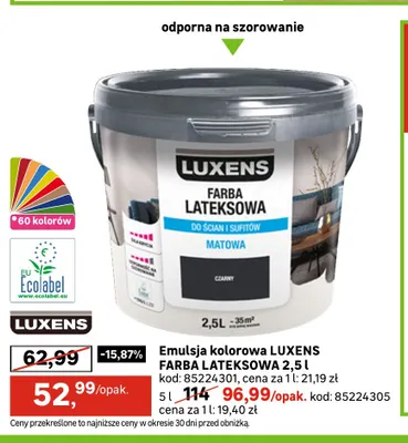 Emulsja kolorowa Luxens farba lateksowa promocja w Leroy Merlin