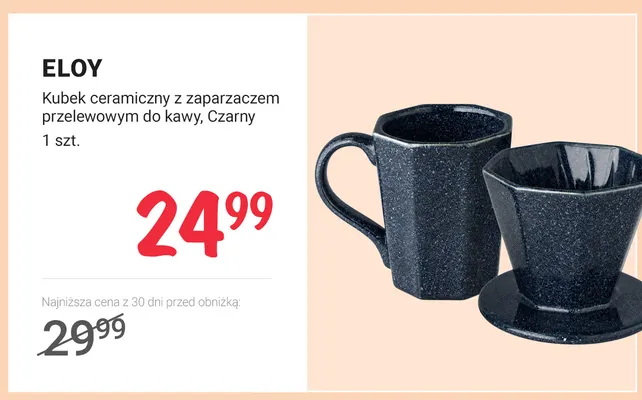 Kubek ceramiczny z zaparzaczem przelewowym do kawy czarny Eloy promocja w Rossmann