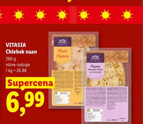 Chlebek naan Vitasia z czosnkiem i kolendrą promocja w Lidl