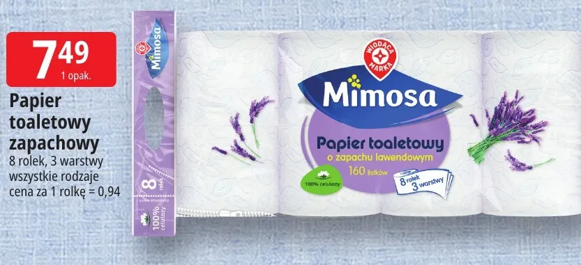 Papier toaletowy zapachowy Mimosa 8-pak promocja w Leclerc