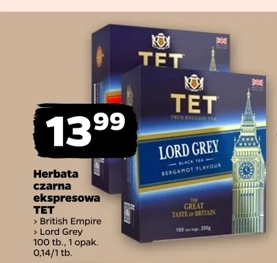 Herbata czarna ekspresowa TET British Empire promocja w Netto