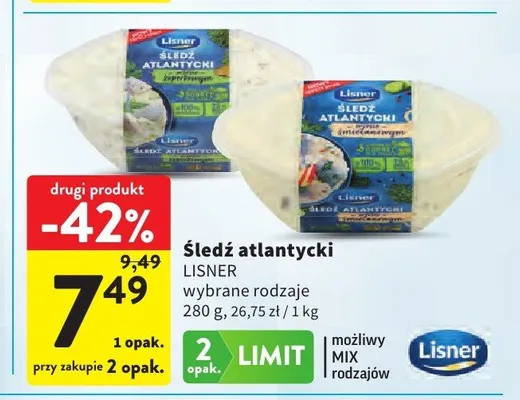 Śledź atlantycki koperkowy Lisner promocja w Intermarche