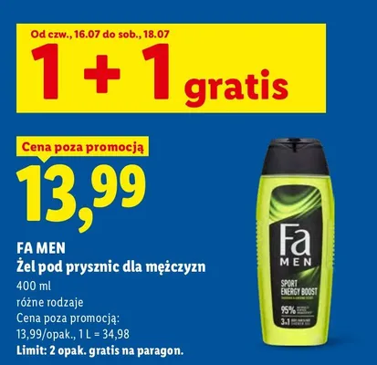 Żel pod prysznic dla mężczyzn Fa Men promocja w Lidl