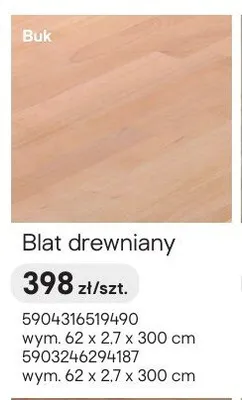 Blat drewniany Buk 62x2,7x300cm promocja w Castorama