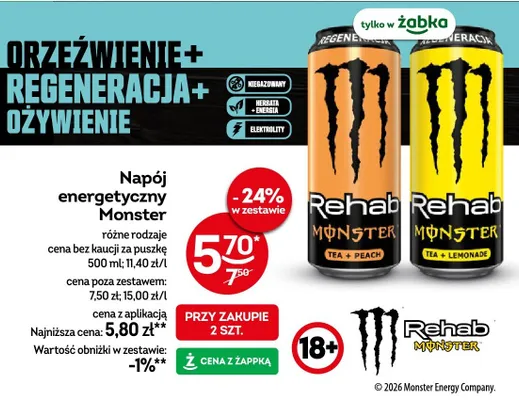 Napój energetyczny Monster Rehab Tea + Peach promocja w Żabka