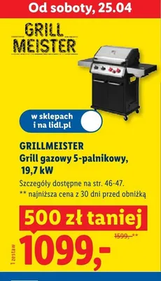 Grill gazowy 5-palnikowy, 19,7kW Grillmeister promocja w Lidl