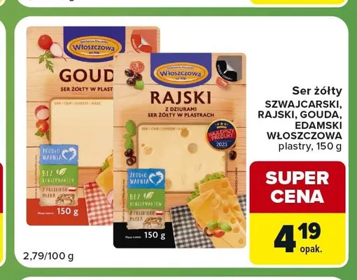 Ser żółty szwajcarski w plastrach Włoszczowa promocja w Carrefour Express