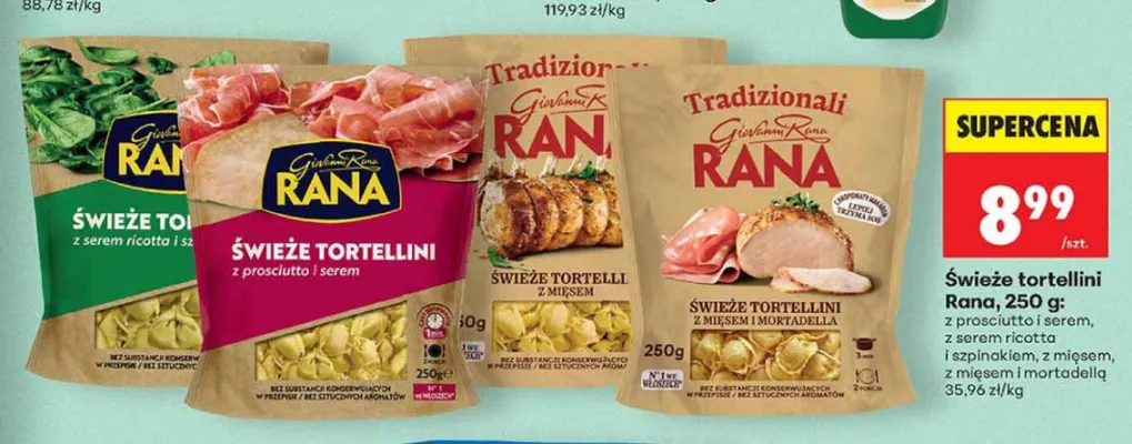 Świeże tortellini z mięsem i mortadellą Giovanni Rana promocja w Biedronka