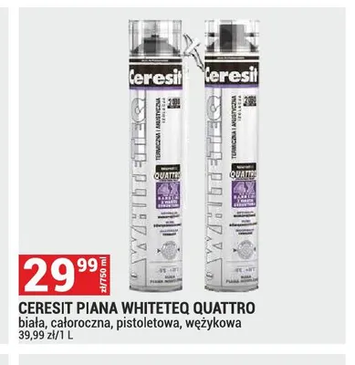Piana montażowa wężykowa Ceresit WhiteTeq Quattro biała całoroczna promocja w Merkury Market