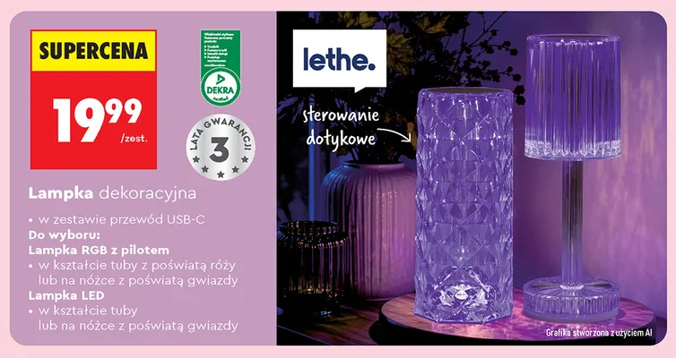 Lampka dekoracyjna RGB z pilotem w kształcie tuby z poświatą róży Lethe promocja w Biedronka