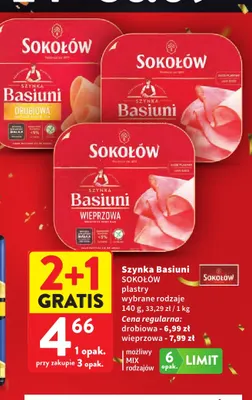 Szynka Basiuni drobiowa w plastrach Sokołów promocja w Intermarche