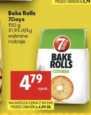 Sucharki Bake Rolls 7Days Czosnek promocja w Delikatesy Centrum