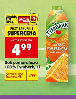 Sok pomarańcza 100% Tymbark promocja w Biedronka