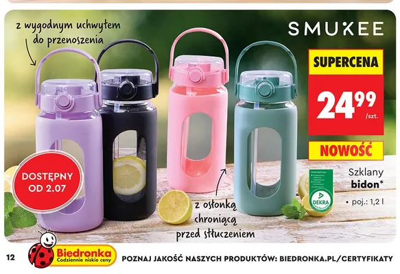 Szklany bidon Smukee promocja w Biedronka