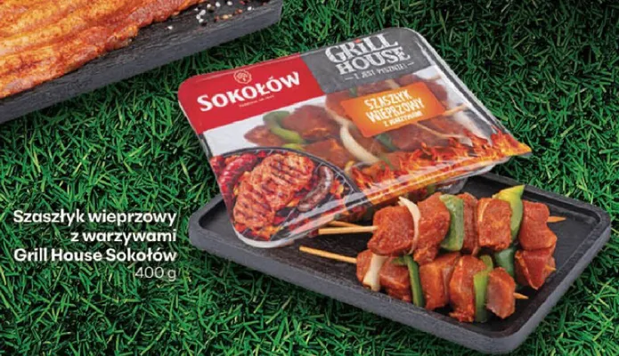 Szaszłyk wieprzowy z warzywami Sokołów Grill House promocja w Delikatesy Centrum