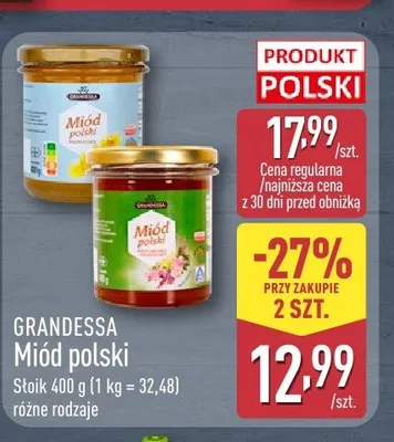 Miód polski nektarowy rzepakowy Grandessa promocja w Aldi