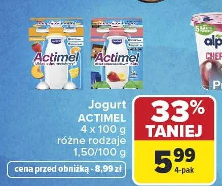 Jogurt Actimel 4-pak 100g promocja w Carrefour Market