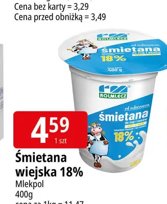 Śmietana wiejska 18% Rolmlecz Mlekpol promocja w Leclerc