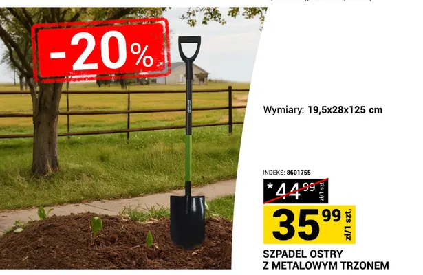 Szpadel ostry z metalowym trzonem 19,5x28x125cm promocja w Merkury Market