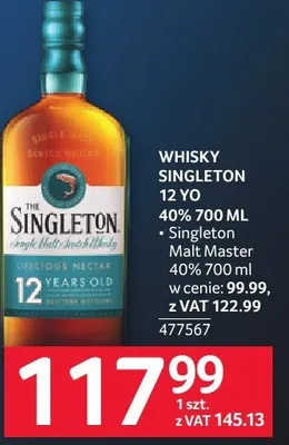 Whisky SINGLETON 12 YO 40% 700 ML promocja w Selgros