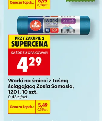 Worki na śmieci z taśmą ściągającą Zosia Samosia 120 l promocja w Biedronka