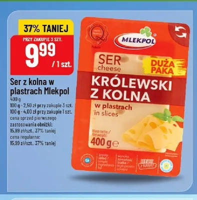 Ser Królewski z Kolna w plastrach Mlekpol promocja w POLOmarket