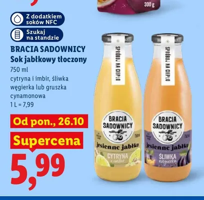 Sok jabłkowy tłoczony cytryna i imbir Bracia Sadownicy promocja w Lidl