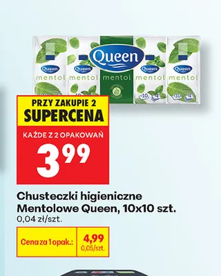 Chusteczki higieniczne mentolowe Queen 10-pak promocja w Biedronka