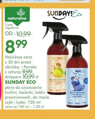 Płyn do mycia szyb i luster Sunday Eco Efekt Antypary promocja w Super-Pharm